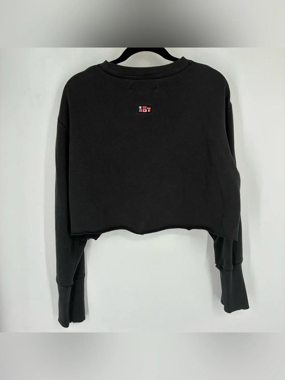 Vintage 90s Express Medium Embroidered Logo Floral Rose Cropped Sweater Black